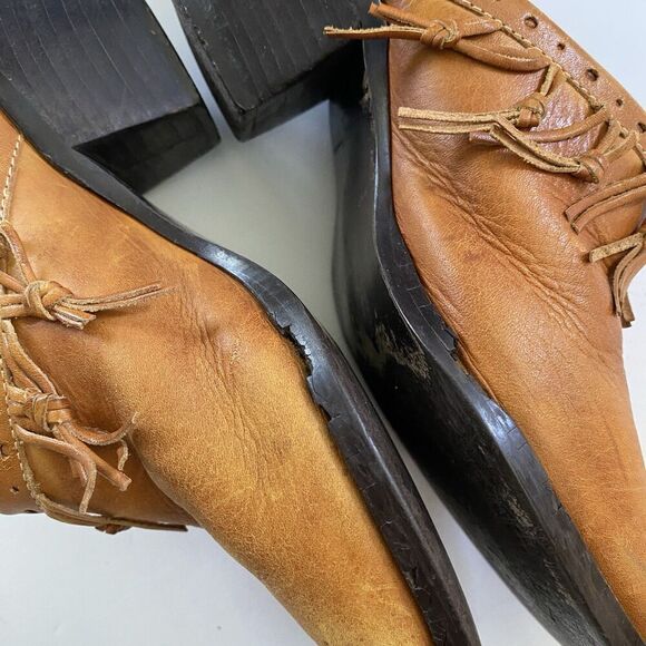 Durango Slid On Leather Heeled Shoes Women’s 7 Light Brown Boho Western Fringe - Picture 7 of 11